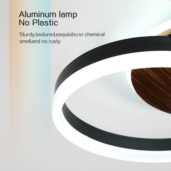 Amdelne LED Deckenlampe Wohnzimmer 50cm 2-Ringe Design, 36W Deckenleuchte Moderne mit Fernbedienung Dimmbar, aus Metall+Acryl, mit Speicherfunktion, für Schlafzimmer Esszimmer Büro, Schwarz+holz