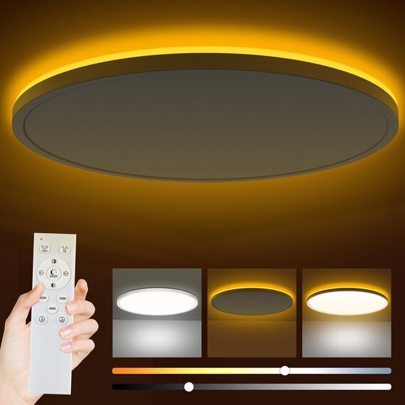 Bowfar LED Deckenleuchte Flach, 36W 4200LM Deckenlampe mit Fernbedienung Dimmbar 3000K-6500K, 1800K Nachtlicht Amber, Badezimmer Lampe für Wohnzimmer Küche Kinderzimmer Flur Schlafzimmer Ø39cm, Rund