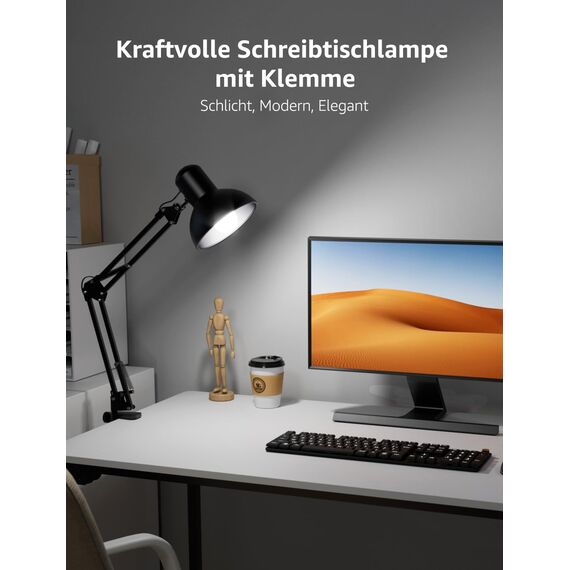 Lepro Schreibtischlampe Retro, Klemmbare Tischlampe E27, LED Büro Leselampe Nachttischlampe Verstellbare, Gelenk-Arm, schwenkbar, Tageslichtlampe Schreibtisch leuchte, HxBxT: 38 x 15 x 27cm, Schwarz
