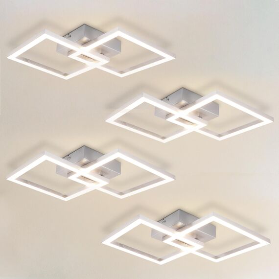 Homefire Deckenlampe LED Deckenleuchte Wohnzimmer - 4ER Modern Design Küchenlampe 24W 4000K Wohnzimmerlampe Flurlampe Neutralweiß Schlafzimmerlampe Flur Deckenbeleuchtung Silber für Esszimmer Büro