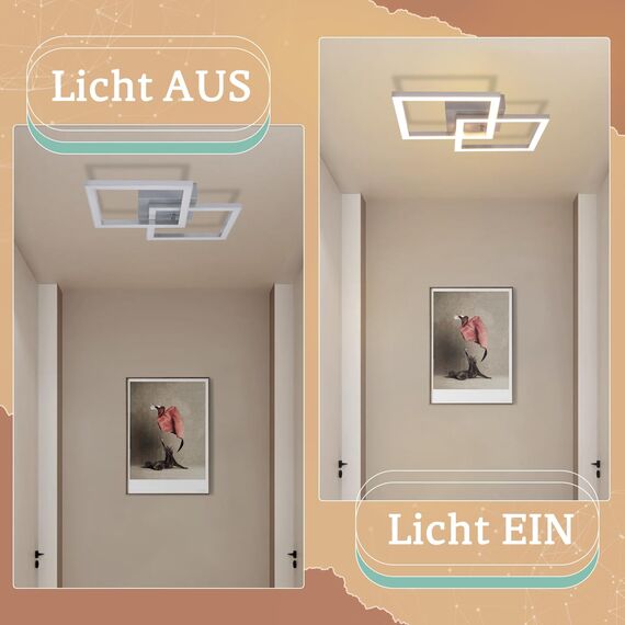Homefire Deckenlampe LED Deckenleuchte Wohnzimmer - 2ER Modern Design Küchenlampe 24W Wohnzimmerlampe Flurlampe Warmweiß Schlafzimmerlampe Flur Deckenbeleuchtung Eckig Silber für Kinderzimmer Büro