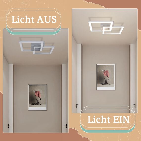 Homefire Deckenlampe LED Deckenleuchte Wohnzimmer - 2ER Modern Design Küchenlampe 24W 4000K Wohnzimmerlampe Flurlampe Neutralweiß Schlafzimmerlampe Flur Deckenbeleuchtung Silber für Esszimmer Büro