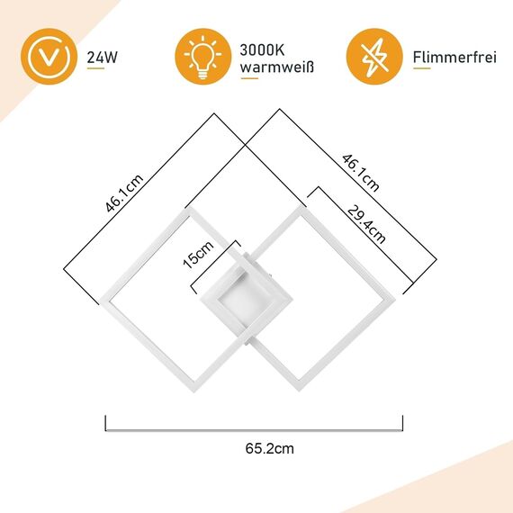 Homefire Deckenlampe LED Deckenleuchte Küche - 4er Weiß 24W Schlafzimmerlampe Modern Design Wohnzimmerlampe Küchenlampe 3000K Warmweiß Flurlampe für Flur Küche Schlafzimmer Wohnzimmer
