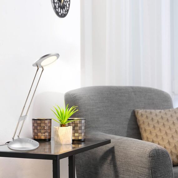 LED Schreibtischlampe, DA LIGHT 3000K Warmweiß LED Tischlampe, 3.6W Nachttisch Leselampe mit Einziehbare Halterungen Silber Tischleuchte Tragbare Bürolampe für Büro, Lesen, Studieren