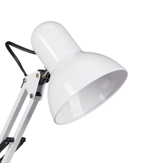 Relaxdays Retro Schreibtischlampe, Gelenk-Arm, schwenkbar, Büro Leselampe, Metall, E27, HxBxT: 50 x 27 x 15 cm, weiß