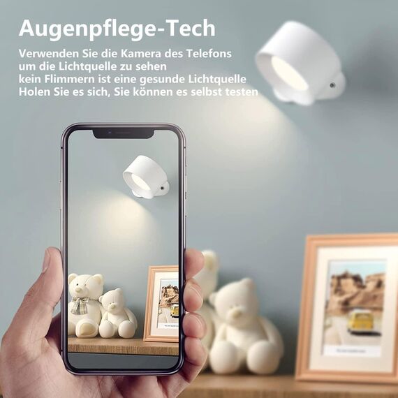 Feallive LED Wandleuchte Innen, Wandlampe mit Akku 1 Stück,Touch Control 3 Helligkeitsstufen, 360° drehbare, für Wohnzimmer Schlafzimmer TreppenhausFlur kabellose wandleuchten Weiß