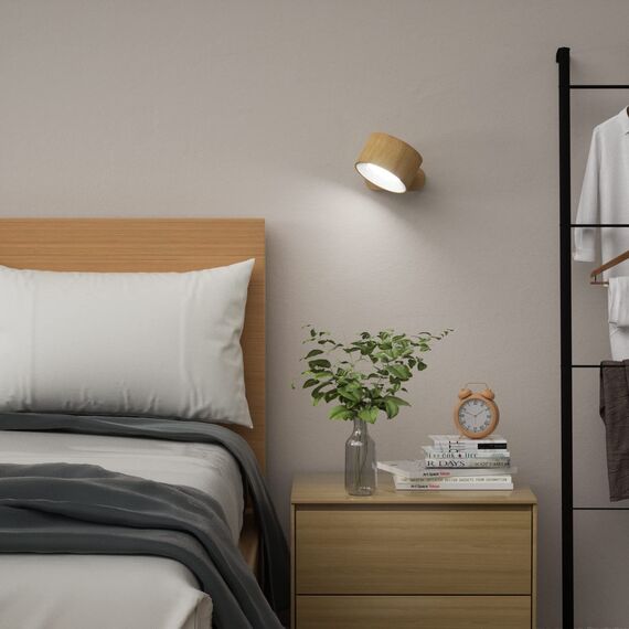 Feallive LED Wandleuchte Innen, Wandlampe mit Akku 1 Stück,Touch Control 3 Helligkeitsstufen, 360° drehbare, für Wohnzimmer Schlafzimmer TreppenhausFlur kabellose wandleuchten Holzmaserung