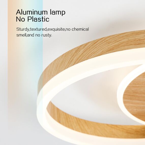 Amdelne LED Deckenlampe Wohnzimmer 50cm 2-Ringe Design, 36W Deckenleuchte Moderne mit Fernbedienung Dimmbar, aus Acryl, Mit Nachtlicht Memory-Funktion, für Schlafzimmer, Esszimmer, Büro, Holzoptik