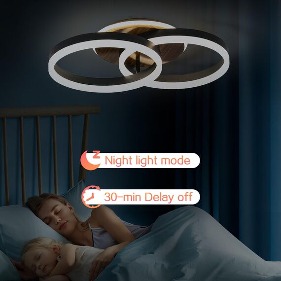 Amdelne LED Deckenlampe Wohnzimmer 50cm 2-Ringe Design, 36W Deckenleuchte Moderne mit Fernbedienung Dimmbar, aus Metall+Acryl, mit Speicherfunktion, für Schlafzimmer Esszimmer Büro, Schwarz+holz