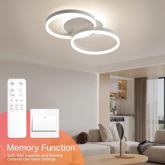 Amdelne LED Deckenlampe Wohnzimmer 50cm 2-Ringe Design, 36W Deckenleuchte Moderne mit Fernbedienung Dimmbar, aus Metall+Acryl,Mit Nachtlicht Memory-Funktion, für Schlafzimmer, Esszimmer, Büro,Weiß
