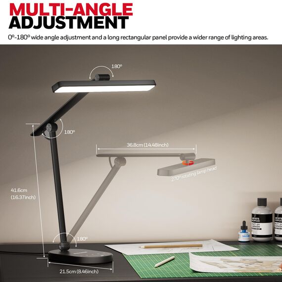 Honeywell LED-Schreibtischlampe für Home Office – H4 Sunturalux™ augenschonende Schreibtischleuchte, 14 W, dimmbare Tischlampe mit 3 Farbmodi, 5 Helligkeitsstufen, automatisches Dimmen, 60 MinTimer,