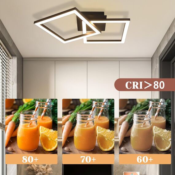 Homefire Deckenlampe LED Deckenleuchte Küche: 24W Küchenlampe Schwarz Wohnzimmerlampe Modern Design Flurlampe Warmweiß Flur Schlafzimmerlampe Eckig Deckenbeleuchtung für Wohnzimmer Schlafzimmer