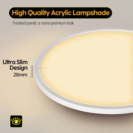 Aisutha LED Deckenleuchte, 24W 2800LM Deckenlampe LED Deckenleuchte Flach Dimmbar mit Fernbedienung, 3000K-6500K, IP54 Ultra Dünn Schlafzimmer Lampe für Wohnzimmer Kinderzimmer Küche Badezimmer