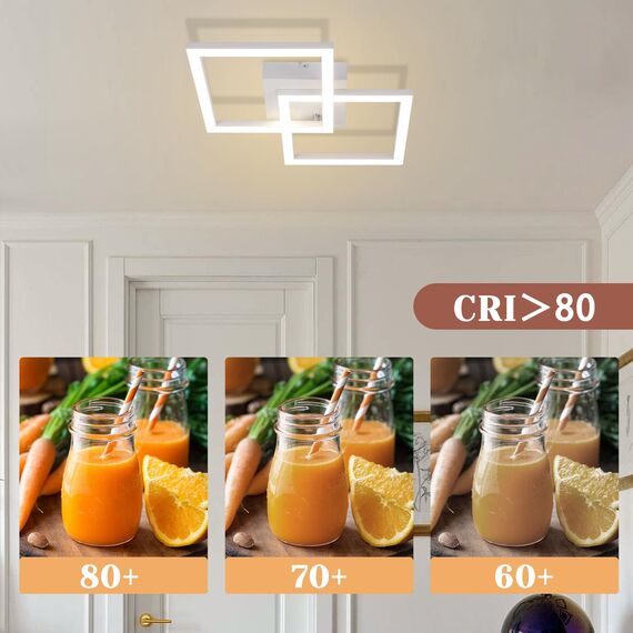 Homefire Deckenlampe LED Deckenleuchte Küche - Modern Küchenlampe 24W 4000K Wohnzimmerlampe Design Flurlampe Neutralweiß Schlafzimmerlampe Flur Deckenbeleuchtung Weiß für Kinderzimmer Schlafzimmer