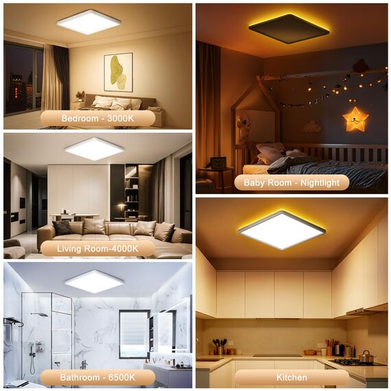 Tyreses LED Deckenleuchte Flach 24W, Deckenlampe mit Fernbedienung, 1800K Dimmbar Nachtlicht, Panel 3000K-6500K Dimmbar für Schlafzimmer, Kinderzimmer, Wohnzimmer, Flure, Küche,Badezimmer, Ø30cm