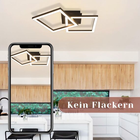 Homefire Deckenlampe LED Deckenleuchte Küche: 24W Küchenlampe Schwarz Wohnzimmerlampe Modern Design Flurlampe Warmweiß Flur Schlafzimmerlampe Eckig Deckenbeleuchtung für Wohnzimmer Schlafzimmer