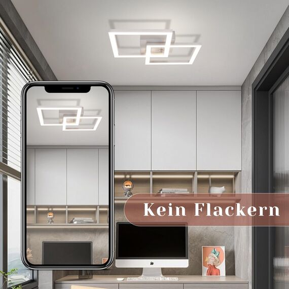 Homefire Deckenlampe LED Deckenleuchte Wohnzimmer - Modern Design Küchenlampe 24W 4000K Wohnzimmerlampe Flurlampe Neutralweiß Schlafzimmerlampe Flur Deckenbeleuchtung Eckig Silber für Esszimmer Büro