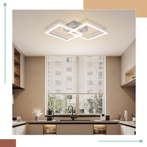 Homefire Deckenlampe LED Deckenleuchte Wohnzimmer - 4ER Modern Design Küchenlampe 24W Wohnzimmerlampe Flurlampe Warmweiß Schlafzimmerlampe Flur Deckenbeleuchtung Eckig Silber für Kinderzimmer Büro