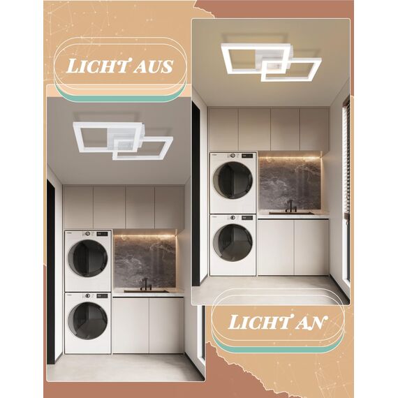 Homefire Deckenlampe LED Deckenleuchte Küche - Modern Küchenlampe 24W Wohnzimmerlampe Design Flurlampe Warmweiß Schlafzimmerlampe Flur Deckenbeleuchtung Eckig Weiß für Wohnzimmer Schlafzimmer