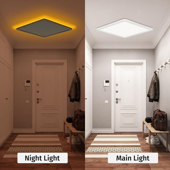 Bowfar LED Deckenleuchte Flach, 24W 2800LM Deckenlampe mit Fernbedienung Dimmbar 3000K-6500K, 1800K Nachtlicht Amber, Badezimmer Lampe für Wohnzimmer Küche Kinderzimmer Flur Schlafzimmer Ø29.5x2.5cm