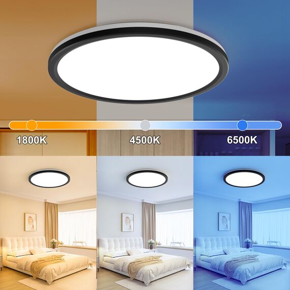 AmazeFan LED Deckenleuchte Dimmbar - 24W 2400LM Deckenlampe mit Fernbedienung - 6W Nachtlicht Warm - LED Deckenleuchte Flach für Schlafzimmer Kinderzimmer Wohnzimmer-Rund (24W-29CM-Schwarz)
