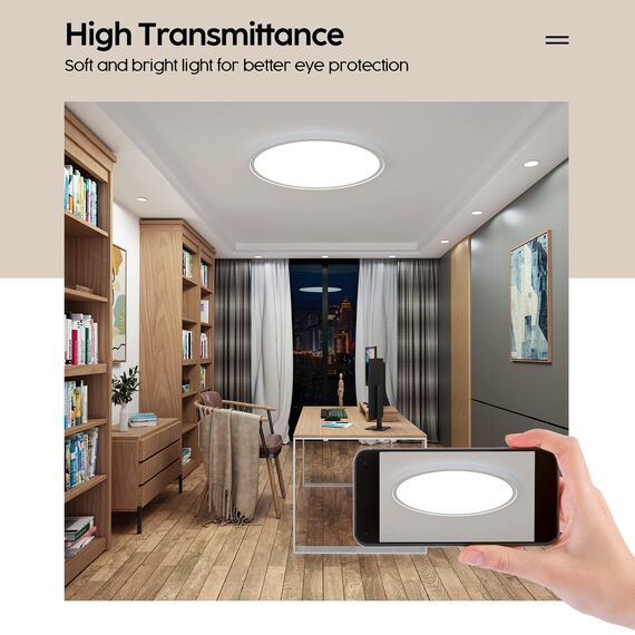 Aisutha LED Deckenleuchte, 24W 2800LM Deckenlampe Flach Dimmbar mit Fernbedienung, 3000K-6500K, IP54 Ultra Dünn Schlafzimmer Lampe für Wohnzimmer Kinderzimmer Küche Badezimmer