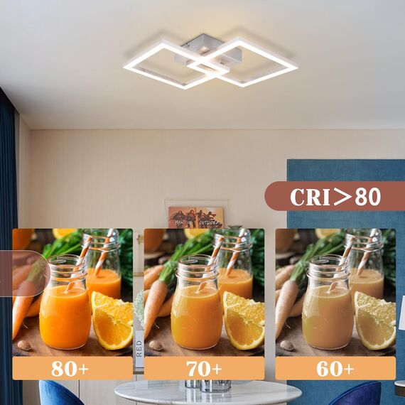 Homefire Deckenlampe LED Deckenleuchte Wohnzimmer - 4ER Modern Design Küchenlampe 24W Wohnzimmerlampe Flurlampe Warmweiß Schlafzimmerlampe Flur Deckenbeleuchtung Eckig Silber für Kinderzimmer Büro