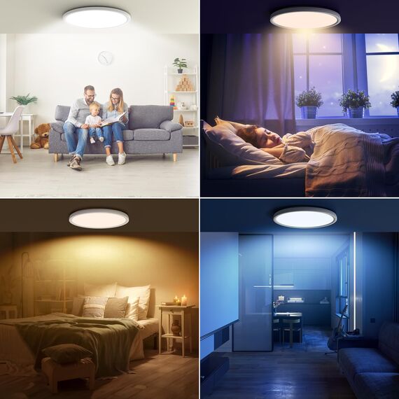 AmazeFan LED Deckenleuchte Dimmbar - 34W 3400LM Deckenlampe mit Fernbedienung - 8W Nachtlicht Warm-LED Deckenleuchte Flach für Schlafzimmer Kinderzimmer Wohnzimmer-Rund (34W-39CM-Weiß)