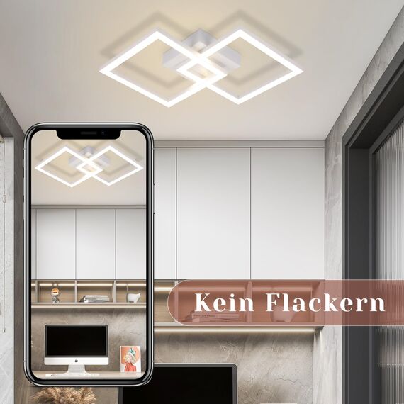 Homefire Deckenlampe LED Deckenleuchte Küche - Modern Küchenlampe 24W 4000K Wohnzimmerlampe Design Flurlampe Neutralweiß Schlafzimmerlampe Flur Deckenbeleuchtung Weiß für Kinderzimmer Schlafzimmer