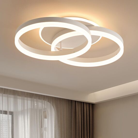 Amdelne LED Deckenlampe Wohnzimmer 50cm 2-Ringe Design, 36W Deckenleuchte Moderne mit Fernbedienung Dimmbar, aus Metall+Acryl,Mit Nachtlicht Memory-Funktion, für Schlafzimmer, Esszimmer, Büro,Weiß