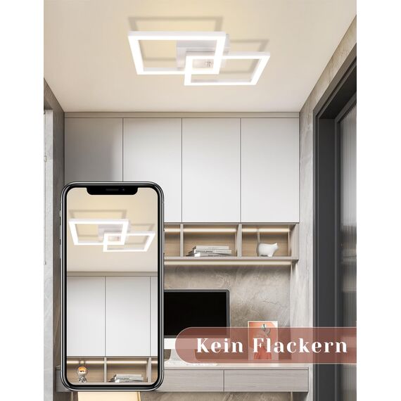 Homefire Deckenlampe LED Deckenleuchte Küche - Modern Küchenlampe 24W Wohnzimmerlampe Design Flurlampe Warmweiß Schlafzimmerlampe Flur Deckenbeleuchtung Eckig Weiß für Wohnzimmer Schlafzimmer