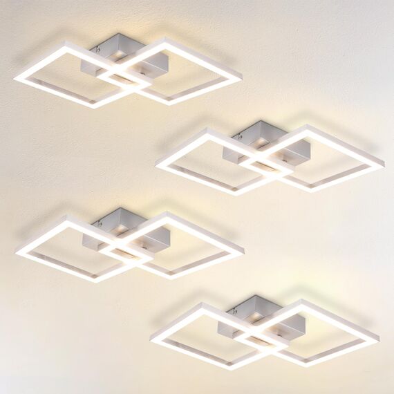 Homefire Deckenlampe LED Deckenleuchte Wohnzimmer - 4ER Modern Design Küchenlampe 24W Wohnzimmerlampe Flurlampe Warmweiß Schlafzimmerlampe Flur Deckenbeleuchtung Eckig Silber für Kinderzimmer Büro