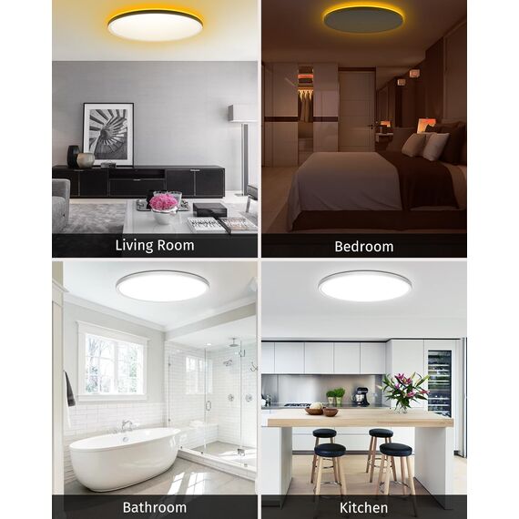 Bowfar LED Deckenleuchte Flach, 36W 4200LM Deckenlampe mit Fernbedienung Dimmbar 3000K-6500K, 1800K Nachtlicht Amber, Badezimmer Lampe für Wohnzimmer Küche Kinderzimmer Flur Schlafzimmer Ø39cm, Rund