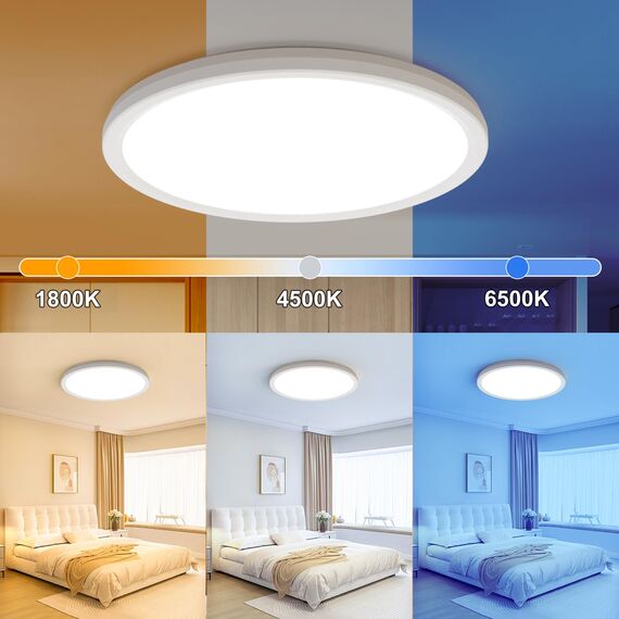 AmazeFan LED Deckenleuchte Dimmbar - 24W 2400LM Deckenlampe mit Fernbedienung - 6W Nachtlicht Warm - LED Deckenleuchte Flach für Schlafzimmer Kinderzimmer Wohnzimmer-Rund (24W-29CM-Weiß)