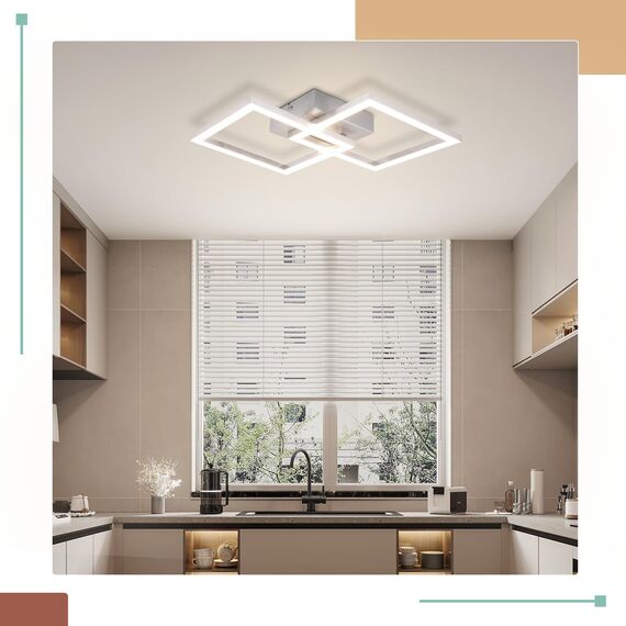 Homefire Deckenlampe LED Deckenleuchte Wohnzimmer - 2ER Modern Design Küchenlampe 24W 4000K Wohnzimmerlampe Flurlampe Neutralweiß Schlafzimmerlampe Flur Deckenbeleuchtung Silber für Esszimmer Büro