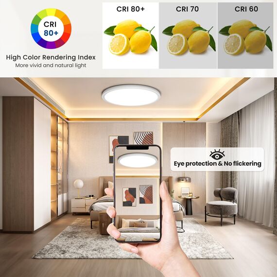 Tyreses LED Deckenleuchte Dimmbar 36W, Deckenlampe mit Fernbedienung, 1800K Dimmbar Nachtlicht, Panel 3000K-6500K für Schlafzimmer, Kinderzimmer, Wohnzimmer, Flure, Küche,Badezimmer, Ø40cm