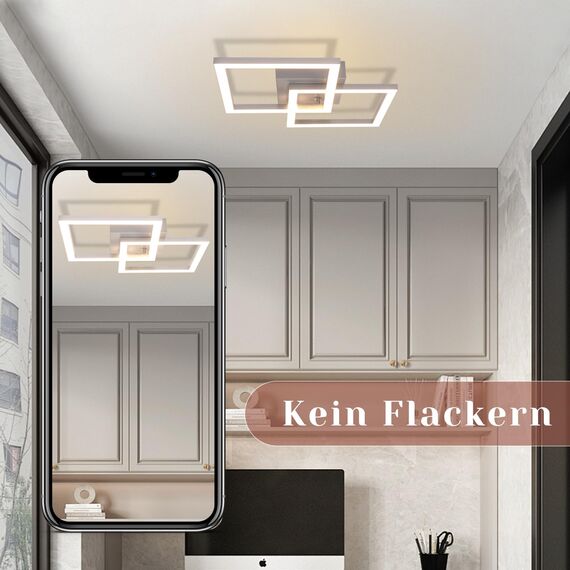 Homefire Deckenlampe LED Deckenleuchte Wohnzimmer - 4ER Modern Design Küchenlampe 24W Wohnzimmerlampe Flurlampe Warmweiß Schlafzimmerlampe Flur Deckenbeleuchtung Eckig Silber für Kinderzimmer Büro