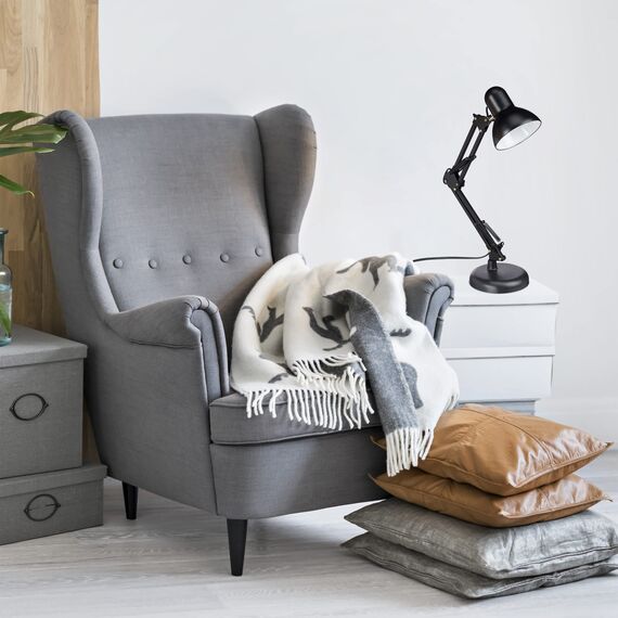 Relaxdays Retro Schreibtischlampe, Gelenk-Arm, schwenkbar, Büro Leselampe, Metall, E27, HxBxT: 50 x 27 x 15 cm, weiß