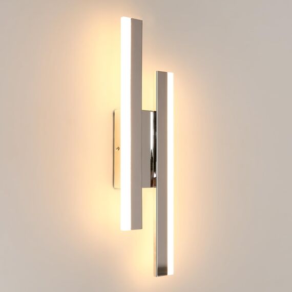 Riserva Wandleuchte LED Innen, Kreative Wandlampe Moderne, 3000K Warmweiß Wandlampe, 16W LED Lange Wandleuchte Innen für Schlafzimmer, Wohnzimmer, Korridor, Treppenhau, Chrom 40cm