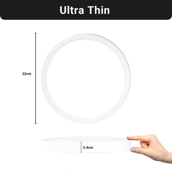 LQWELL® Deckenleuchte LED Deckenlampe, IP44 Wasserfest Badlampe Rund Flach 18W 6000K 1600LM Modern Schlicht Lampe Dünn für Wohnzimmer Badezimmer Schlafzimmer Küche Balkon Keller Büro, 220 * 24mm