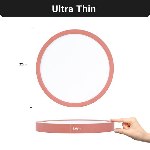 LQWELL® Deckenleuchte LED Deckenlampe, 1,6CM Ultradünn Rund Flach IP44 Wasserfest Badlampe 18W 3000K 1700LM Modern für Wohnzimmer Badezimmer Schlafzimmer Küche Balkon Keller Büro, 220 * 16mm