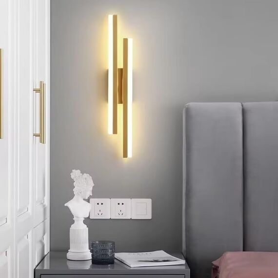 Riserva Wandleuchte LED Innen Kreative Lange Parallele, Wandlampe Warmweiß 16W 1800LM, Wandleuchte Innen Moderne für Wohnzimmer Korridor Treppen, Warmweiß 3000K, Gold, 40cm