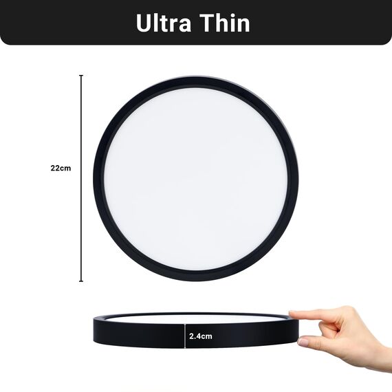 LQWELL® Deckenleuchte LED Deckenlampe, IP44 Wasserfest Badlampe Rund Flach 18W 3000K 1600LM Modern Schlicht Lampe Dünn für Wohnzimmer Badezimmer Schlafzimmer Küche Balkon Keller Büro, 220 * 24mm