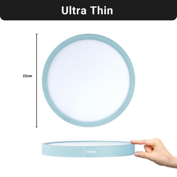 LQWELL® Deckenleuchte LED Deckenlampe, 1,6CM Ultradünn Rund Flach IP44 Wasserfest Badlampe 18W 4000K 1700LM Modern für Wohnzimmer Badezimmer Schlafzimmer Küche Balkon Keller Büro, 220 * 16mm