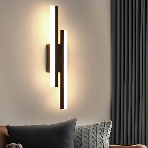 Riserva Wandleuchte Innen LED, 16W Wandlampe Modern Schwarz, 3000K Warmweiß, Lange Wandleuchte Einfach für Schlafzimmer, Wohnzimmer, Korridor, Treppenhaus, Esszimmer