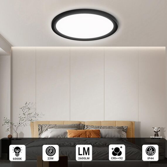 LQWELL® Deckenleuchte LED Deckenlampe, IP44 Wasserfest Badlampe Rund Flach 23W 6000K 2600LM Modern Schlicht Lampe Dünn für Wohnzimmer Badezimmer Schlafzimmer Küche Balkon Keller Büro, 300 * 25mm