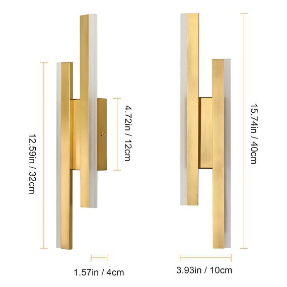 Riserva Wandleuchte LED Innen Kreative Lange Parallele, Wandlampe Warmweiß 16W 1800LM, Wandleuchte Innen Moderne für Wohnzimmer Korridor Treppen, Warmweiß 3000K, Gold, 40cm
