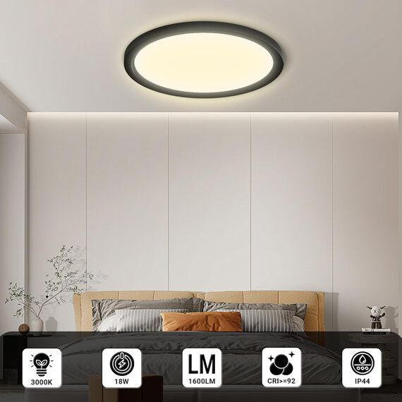 LQWELL® Deckenleuchte LED Deckenlampe, IP44 Wasserfest Badlampe Rund Flach 18W 3000K 1600LM Modern Schlicht Lampe Dünn für Wohnzimmer Badezimmer Schlafzimmer Küche Balkon Keller Büro, 220 * 24mm