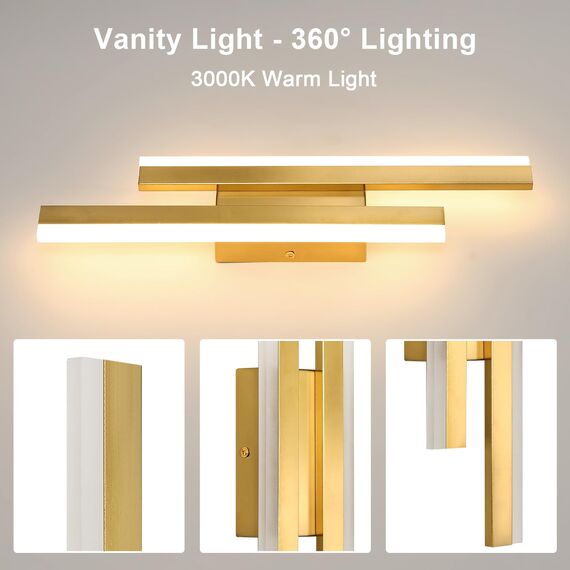 Riserva Wandleuchte LED Innen Kreative Lange Parallele, Wandlampe Warmweiß 16W 1800LM, Wandleuchte Innen Moderne für Wohnzimmer Korridor Treppen, Warmweiß 3000K, Gold, 40cm