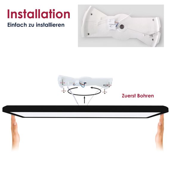 BestLuz Deckenlampe LED Deckenleuchte 58x20 CM (LxBxH) Dreistufige Dimmbar Rechteckig Schwarz LED Panel Ultra Flach 3000 LM 24W Neutralweiß 4000K mit Backlight für Badezimmer Schlafzimmer Wohnzimmer